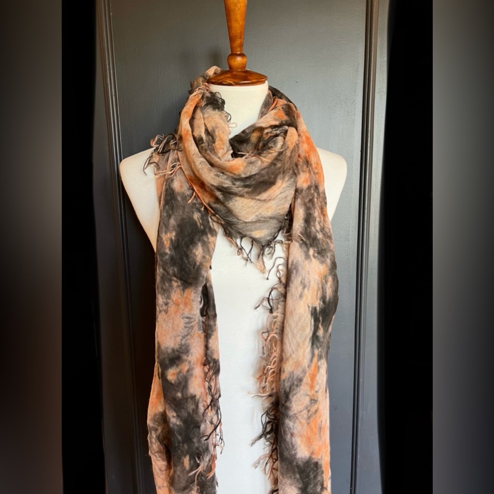 New Auth Chan Luu Tie Dye Print Cashmere Silk Scarf Color: Black/Orange